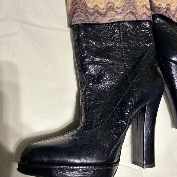 Missoni Fold-Over High Heeled Metallic Purple Leather Boots - Picture 5 of 16